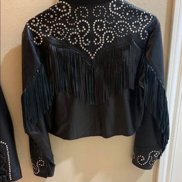 Kippys Embellished Black Leather Fringed Jacket - Picture 5 of 5